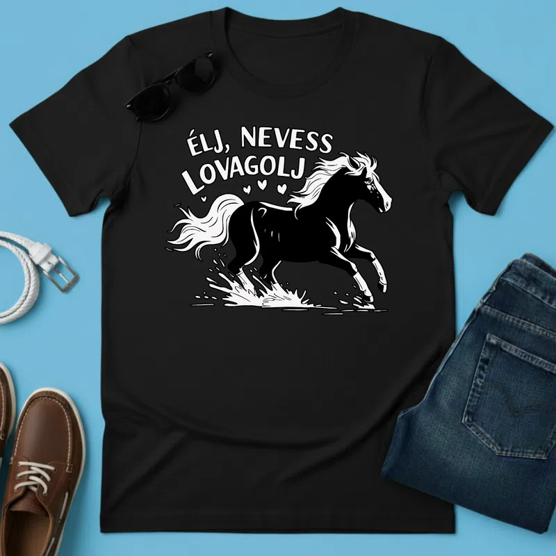 Élj, Nevess, Lovagolj – Lovas Szabadság Állatok és Természet - Férfi póló - Fekete - Állatok és Természet - Lovas