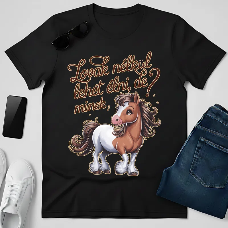 Lovak nélkül lehet élni, de minek Állatok és Természet - Férfi póló - Fekete - Állatok és Természet - Ló