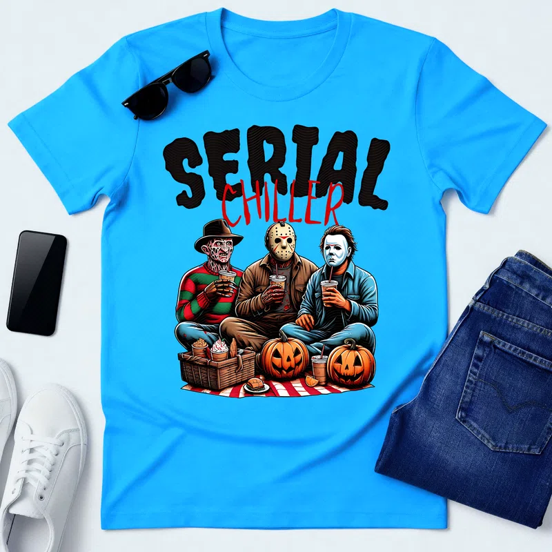 SERIAL CHILLER horror piknik Ünnepek - Férfi póló - Aqua kék - Ünnepek - Halloweenre