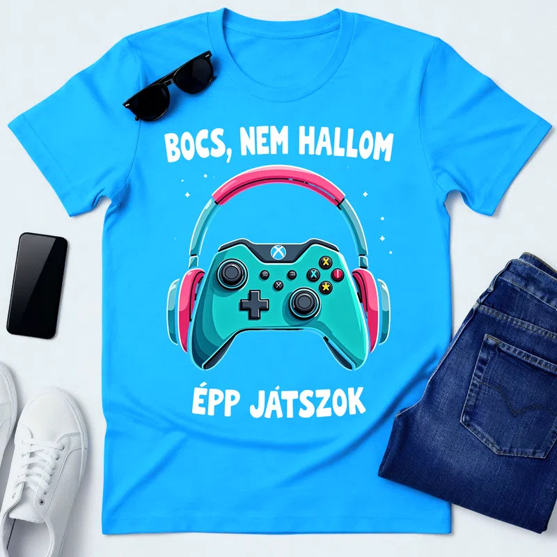 BOCS, NEM HALLOM ÉPP JÁTSZOK Vicces Gamer Gamer - Férfi póló - Aqua kék - Gamer - altalanos-gamer