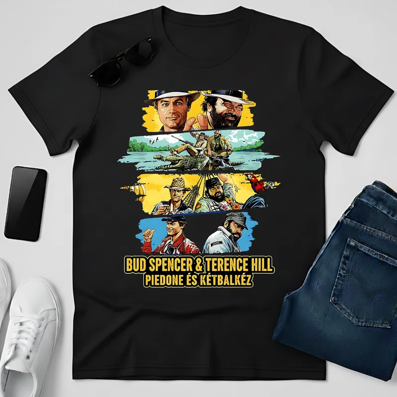 BUD SPENCER & TERENCE HILL Kalandos Retro Filmek és Sorozatok - Férfi póló - Fekete - Filmek és Sorozatok - Bud Spencer