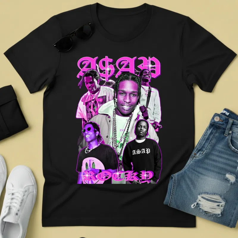A$AP Rocky Neon Collage Hobbi - Férfi póló - Fekete - Hobbi - Zene