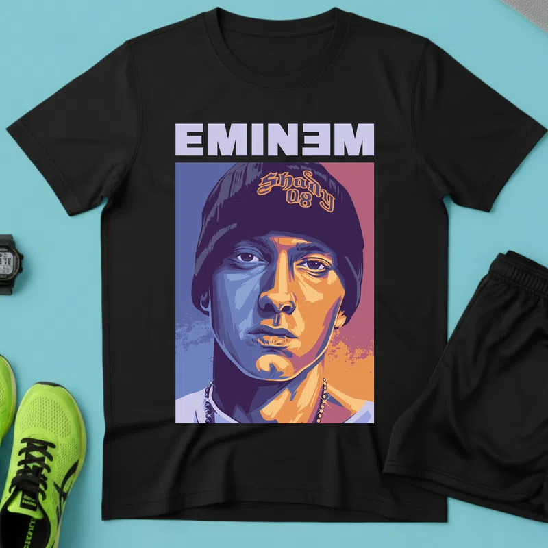 EMINEM Shady 08 Pop Art portré Hobbi - Férfi póló - Fekete - Hobbi - Zene