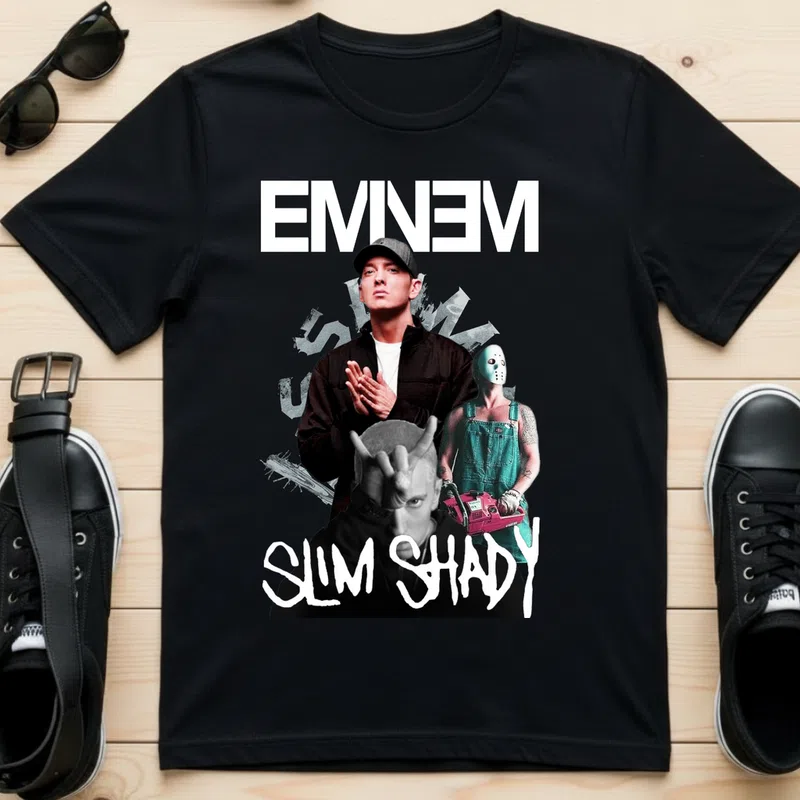 EMINEM Slim Shady Retro Hobbi - Férfi póló - Fekete - Hobbi - Zene