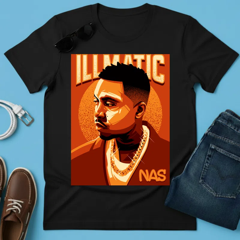 ILLMATIC Nas Ikonikus Portré Hobbi - Férfi póló - Fekete - Hobbi - Zene