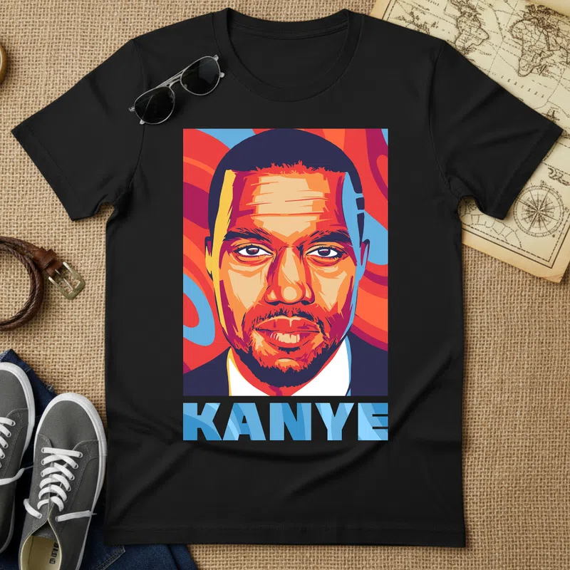 KANYE portré színes pop art Filmek és Sorozatok - Férfi póló - Fekete - Filmek és Sorozatok - Filmek