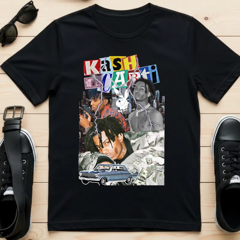 KASH KAARTI Urban Retro Collage Hobbi - Férfi póló - Fekete - Hobbi - Zene