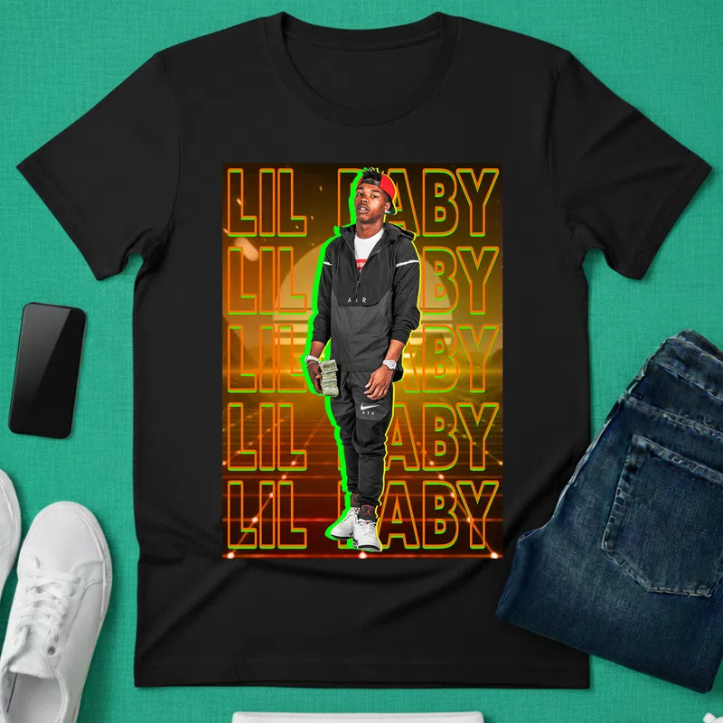 LIL BABY Neon Vibráló Utcai Hobbi - Férfi póló - Fekete - Hobbi - Zene