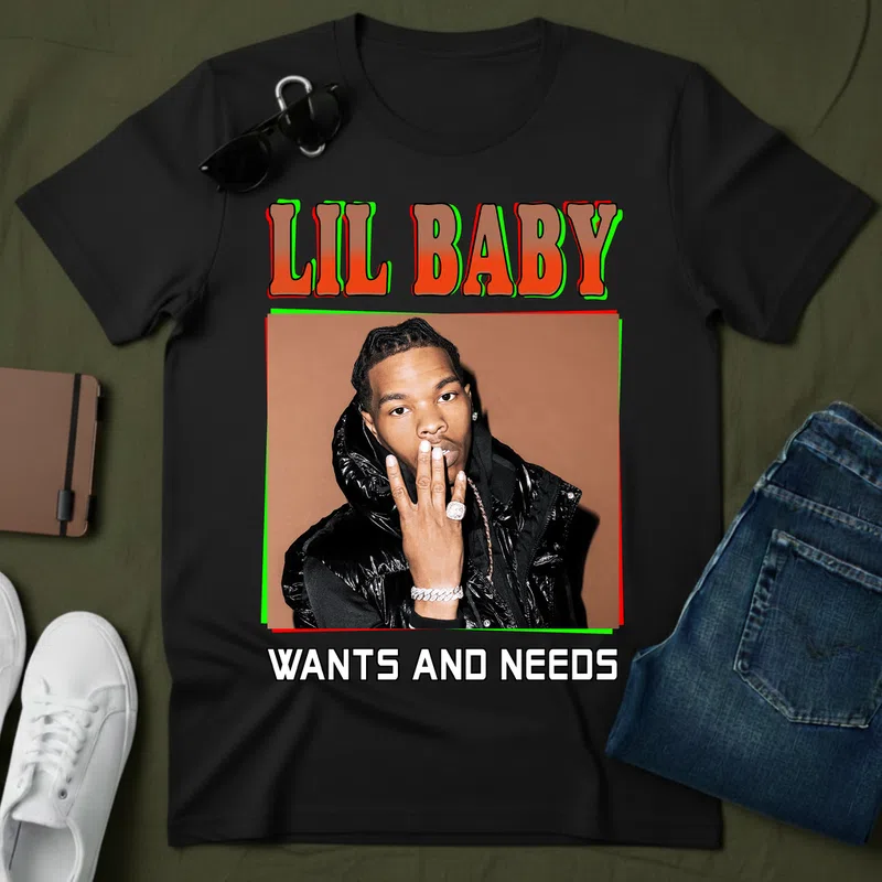 LIL BABY Wants And Needs Retro Neon Portrait Hobbi - Férfi póló - Fekete - Hobbi - Zene
