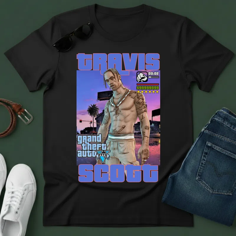 TRAVIS SCOTT Grand Theft Auto Retro Gamer - Férfi póló - Fekete - Gamer - grand-theft-auto