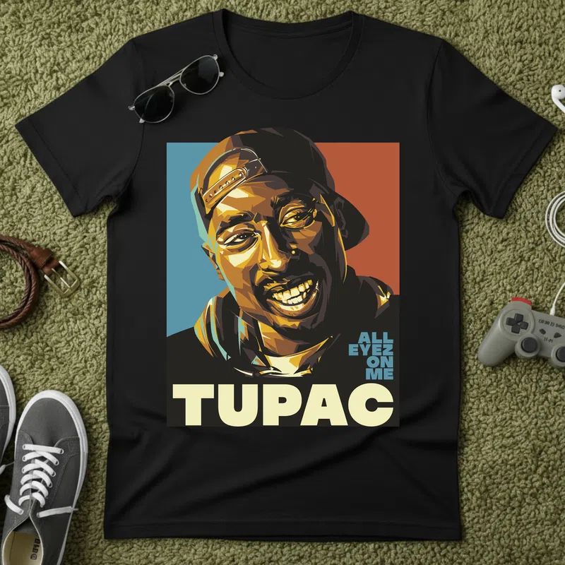 TUPAC All Eyez On Me Retro Hobbi - Férfi póló - Fekete - Hobbi - Zene