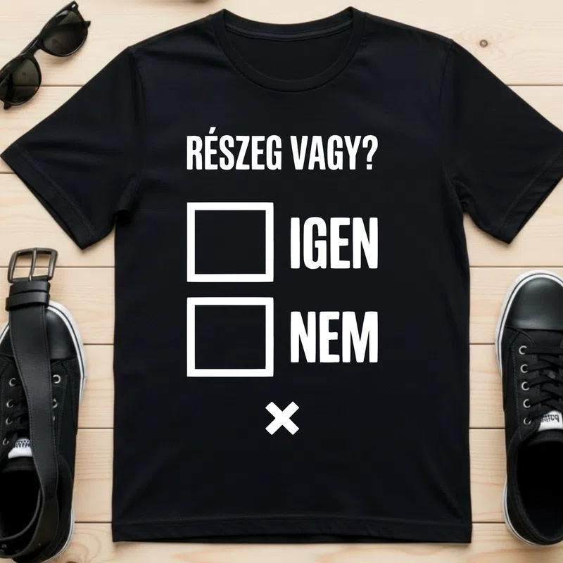 RÉSZEG VAGY Vicces kérdés IGEN NEM Vicces Vicces szöveg - Férfi póló - Fekete - Vicces - Vicces szöveg