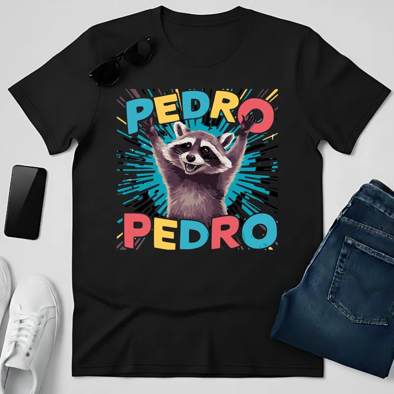 PEDRO Vidám Mosómedve Pop Art Vicces Meme - Férfi póló - Fekete - Vicces - Meme