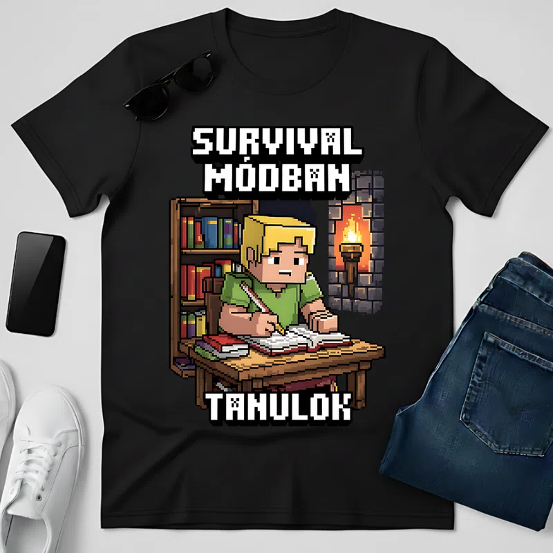 SURVIVAL MÓDBAN TANULOK minecraft-polok - Férfi póló - Fekete - Gamer - minecraft-polok