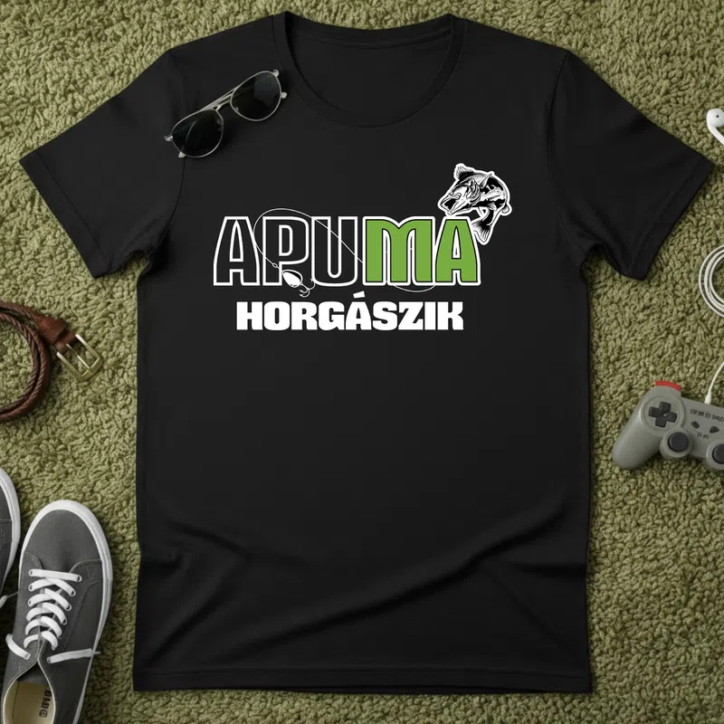 APU IMÁ HORGÁSZIK Vidám Halas Horgász - Férfi póló - Fekete - Hobbi - Horgász