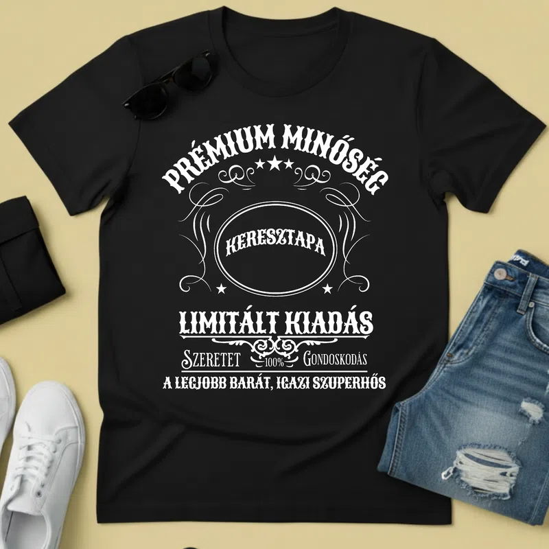 LIMITÁLT KIADÁS Keresztapa Vintage Keresztszülőknek - Férfi póló - Fekete - Család - Keresztszülőknek