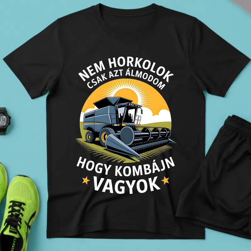 Nem horkolok, csak azt álmodom hogy kombájn vagyok Traktor - Férfi póló - Fekete - Járművek - Traktor