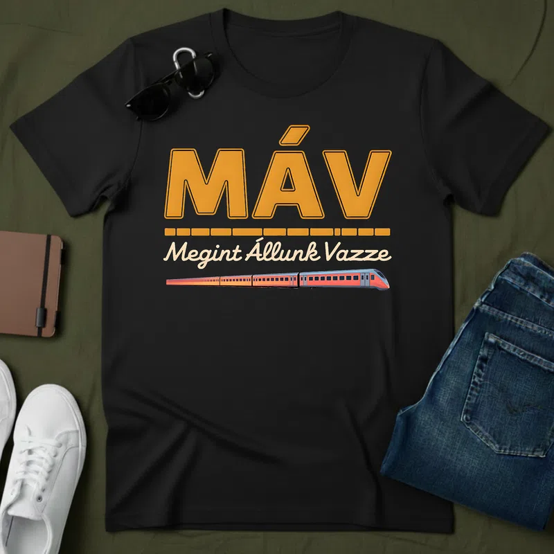 MÁV Megint Állunk Vazze Vicces Vicces szöveg - Férfi póló - Fekete - Vicces - Vicces szöveg