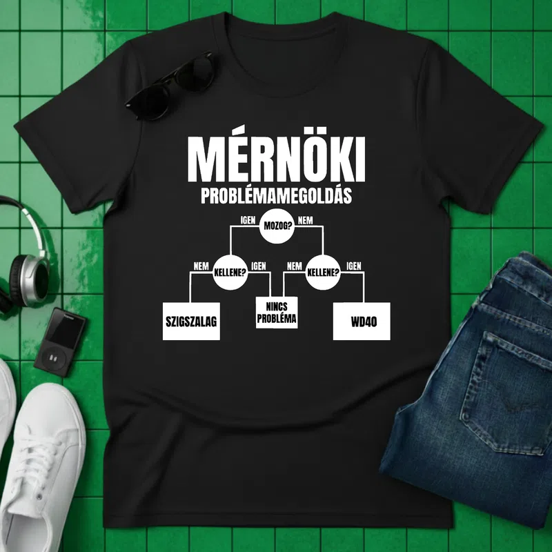 MÉRNÖKI PROBLÉMAMEGOLDÁS vicces műszaki Mérnök - Férfi póló - Fekete - Foglalkozások - Mérnök
