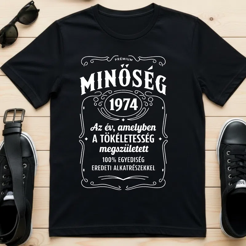 MINŐSÉG 1974 Retro Prémium - Férfi póló - Fekete - Születésnap