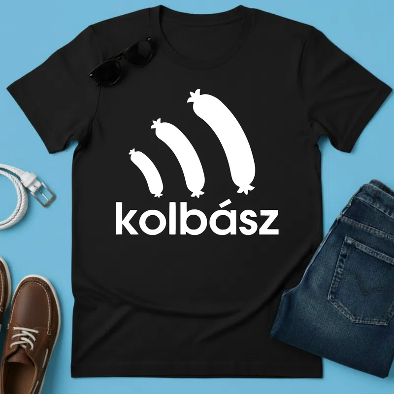 kolbász minimalista fehér Márka paródia - Férfi póló - Fekete - Vicces - Márka paródia