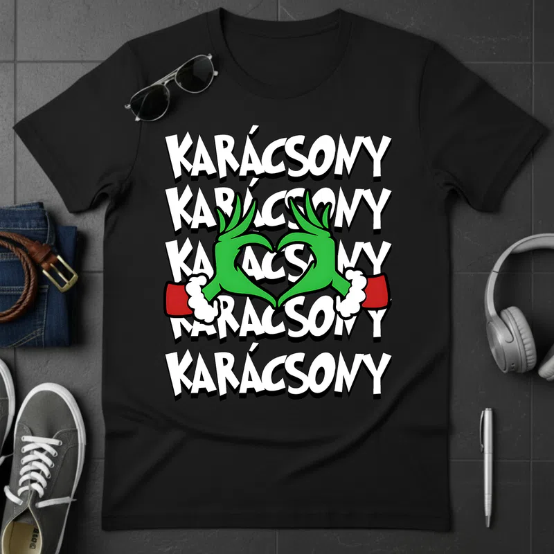 KARÁCSONY Grincs Szív Humoros Karácsonyra - Férfi póló - Fekete - Ünnepek - Karácsonyra