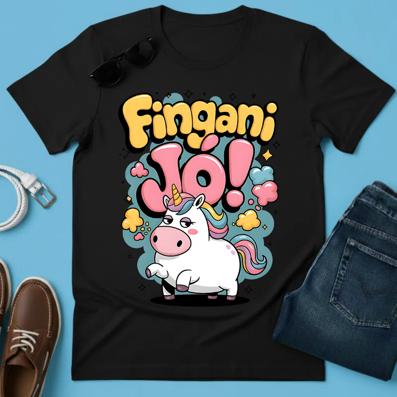 Fingani Jo! Cuki Unikornis Vicces szöveg - Férfi póló - Fekete - Vicces - Vicces szöveg