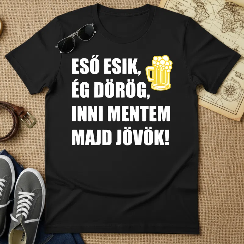 Eső esik, ég dörög, inni mentem, majd jövök! vicces Vicces szöveg - Férfi póló - Fekete - Vicces - Vicces szöveg