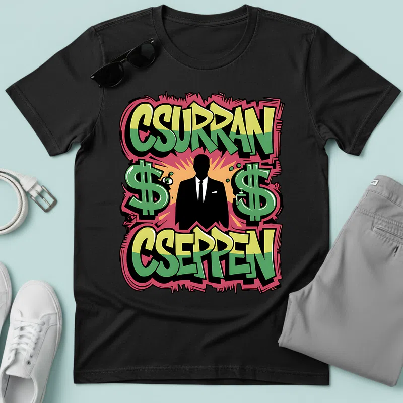 CSURRAN CSEPPEN graffiti pénz stílus Meme - Férfi póló - Fekete - Vicces - Meme