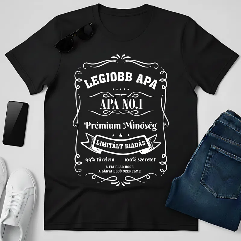 Legjobb Apa No.1 Prémium Minőség Apának - Férfi póló - Fekete - Család - Apának