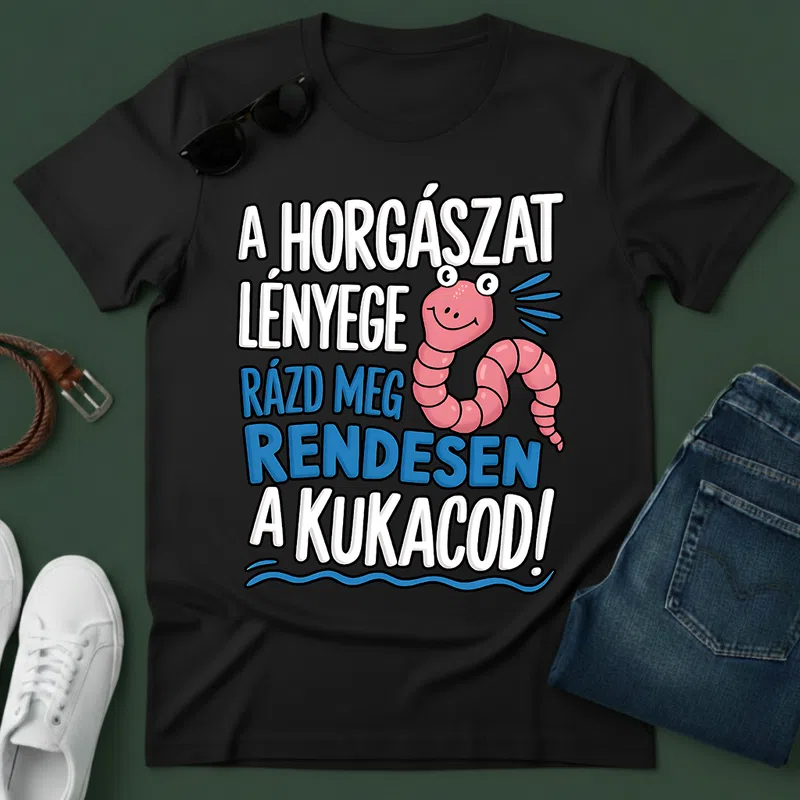 A HORGÁSZAT LÉNYEGE RÁZD MEG RENDESEN Vicces szöveg - Férfi póló - Fekete - Vicces - Vicces szöveg