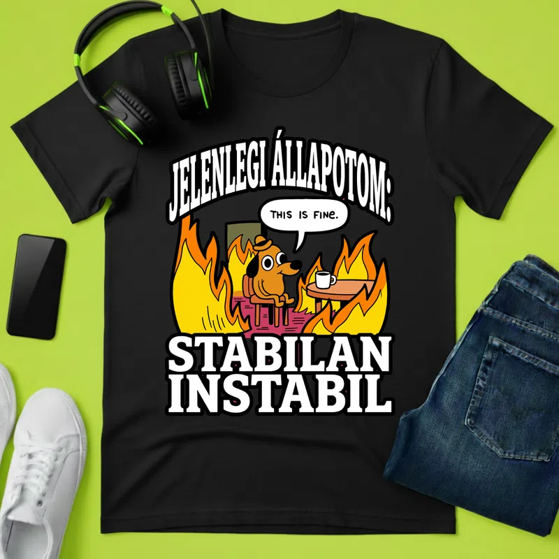 STABILAN INSTABIL, Szarkasztikus, Vicces Vicces Meme - Férfi póló - Fekete - Vicces - Meme