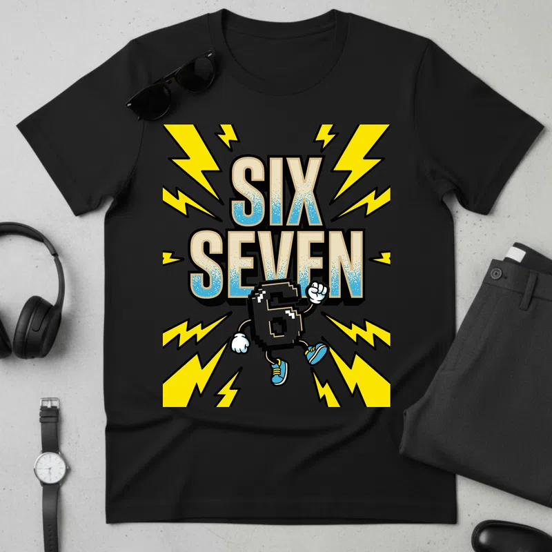 SIX SEVEN retro villám Gamer - Férfi póló - Fekete - Gamer