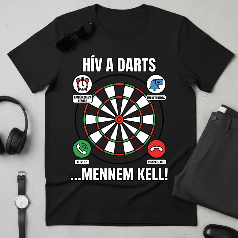 HÍV A DARTS Mennem Kell Vicces Sport Darts - Férfi póló - Fekete - Sport - Darts