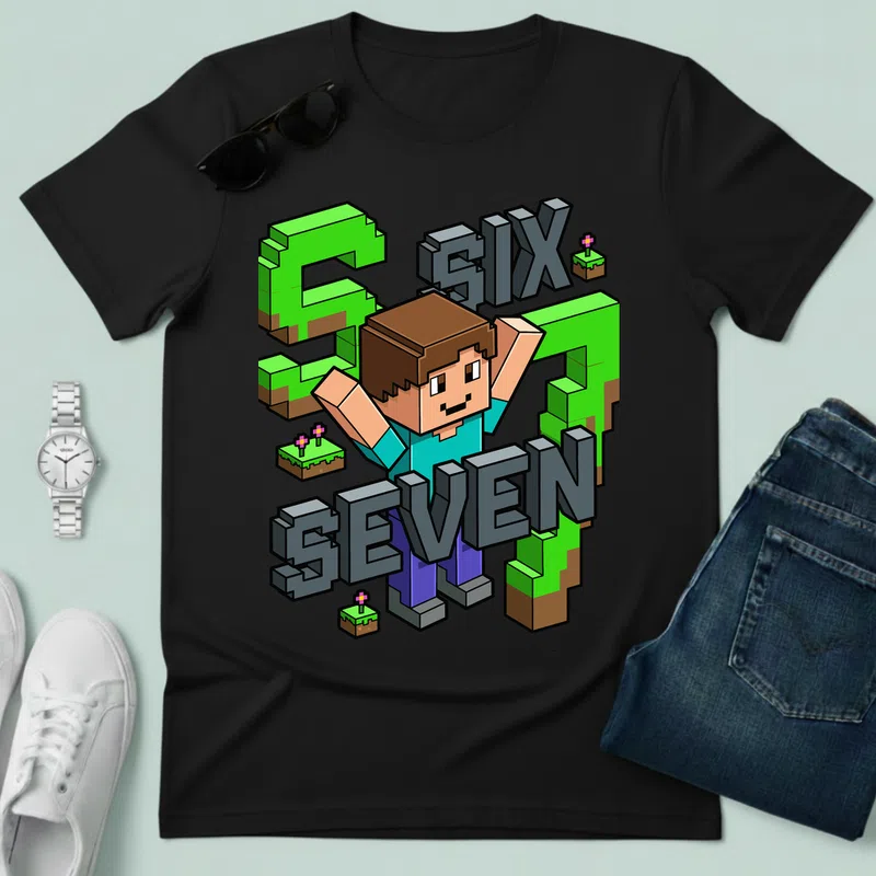 SIX SEVEN Minecraft vidám blokkos Gamer minecraft-polok - Férfi póló - Fekete - Gamer - minecraft-polok