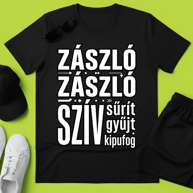 ZÁSZLÓ SZÍV sűrít gyűjt Vicces Vicces szöveg - Férfi póló - Fekete - Vicces - Vicces szöveg