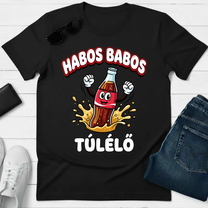 HABOS BABOS TÚLÉLŐ Vidám Rajzolt Vicces Vicces szöveg - Férfi póló - Fekete - Vicces - Vicces szöveg