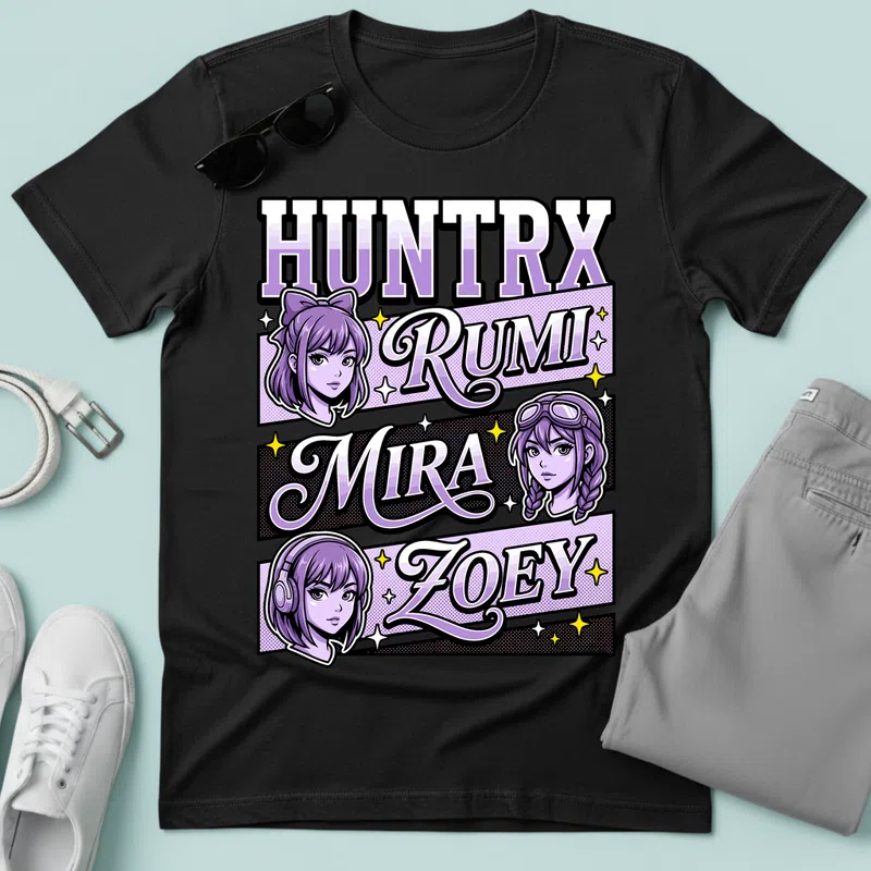 HUNTRX Rumi Mira Zoey Anime Lányok Hobbi Zene - Férfi póló - Fekete - Hobbi - Zene