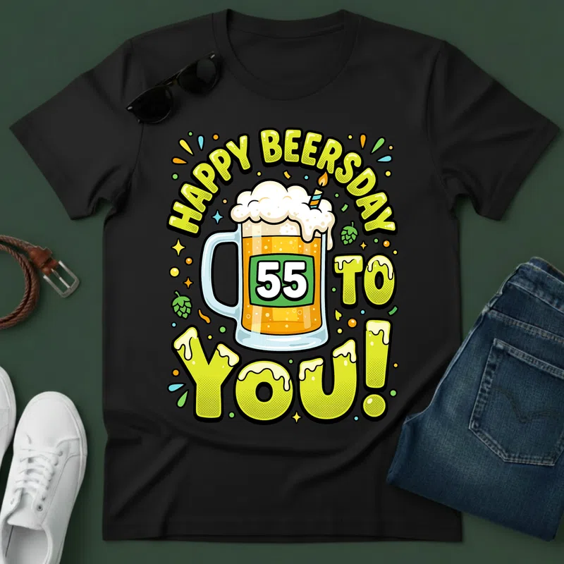 HAPPY BEERSDAY TO YOU 55 Ünnepi Vidám Születésnap - Férfi póló - Fekete - Születésnap