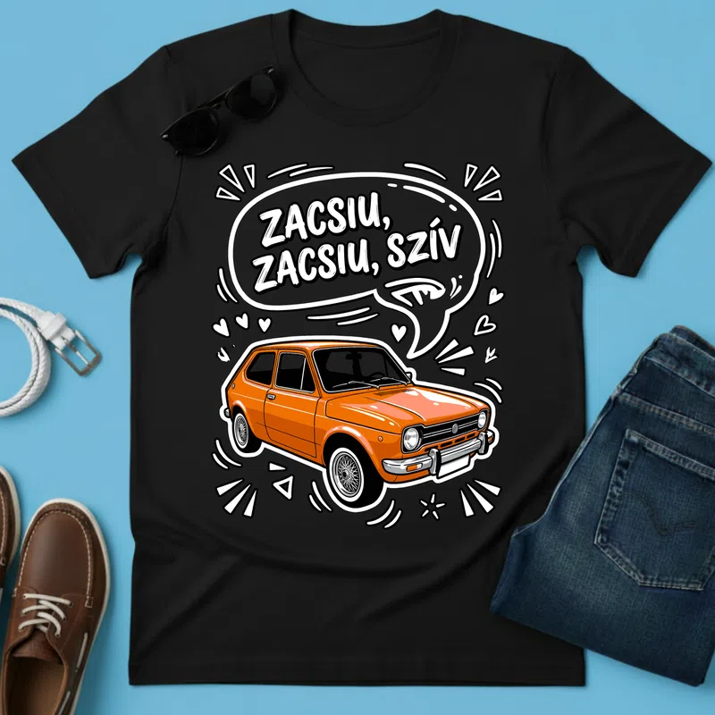 Zacsiu, Zacsiu, Szív – Retro Narancs Autó Járművek Autó - Férfi póló - Fekete - Járművek - Autó