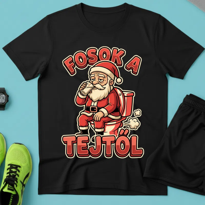 FOSOK A TEJTÖL Humoros Mikulás Ünnepek Karácsonyra - Férfi póló - Fekete - Ünnepek - Karácsonyra