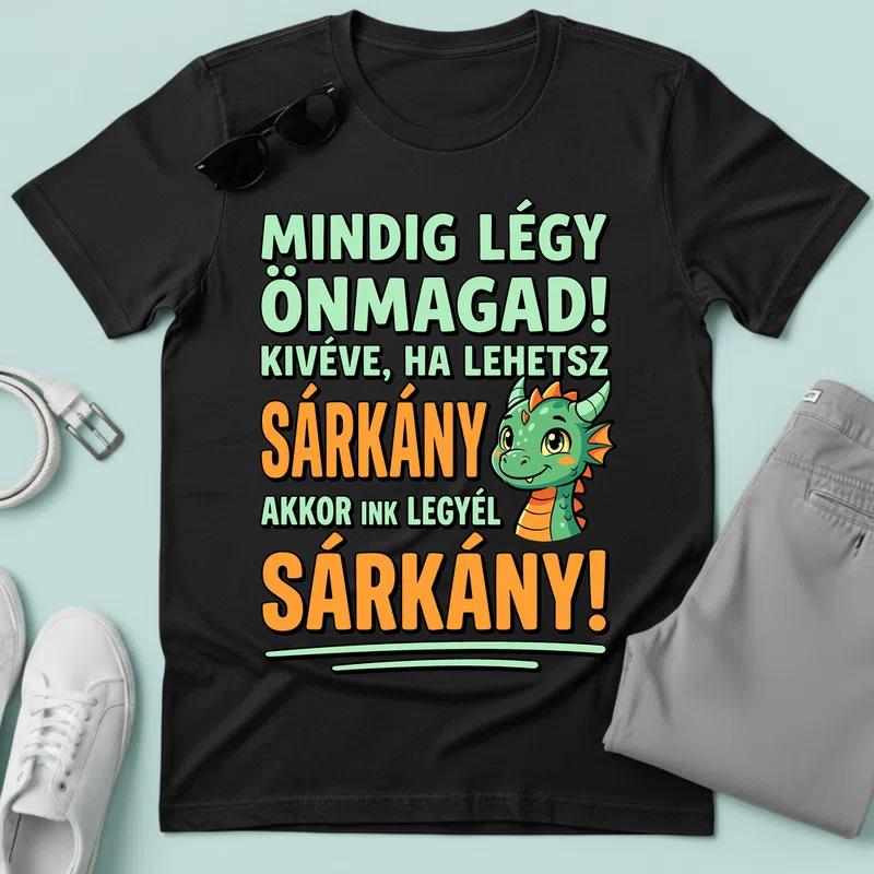 Mindig légy önmagad — Sárkány Vicces Vicces szöveg - Férfi póló - Fekete - Vicces - Vicces szöveg