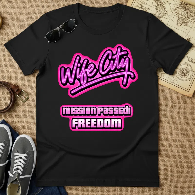 Wife City neon rózsaszín retro Házasság Legénybúcsú - Férfi póló - Fekete - Házasság - Legénybúcsú