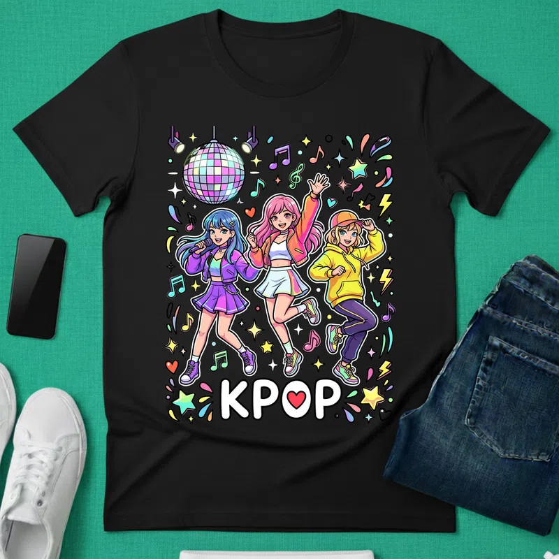Kpop Színes Lányok Diszkó - Férfi póló - Fekete - Hobbi - Zene
