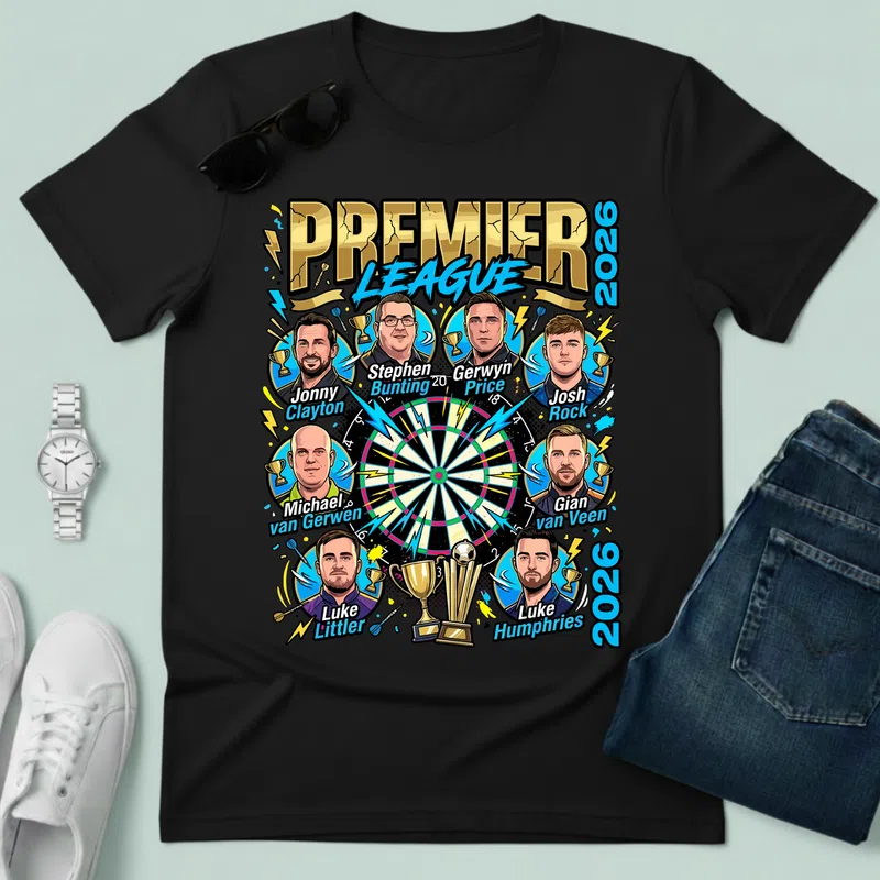 Premier league 2026 darts bajnoki hangulat - Férfi póló - Fekete - Sport - Darts