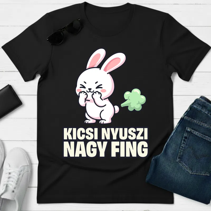 Kicsi nyuszi nagy fing aranyos vicces - Férfi póló - Fekete - Vicces - Vicces szöveg