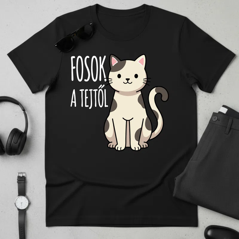 Fosok a tejtől vicces macska - Férfi póló - Fekete - Állatok és Természet - Cica