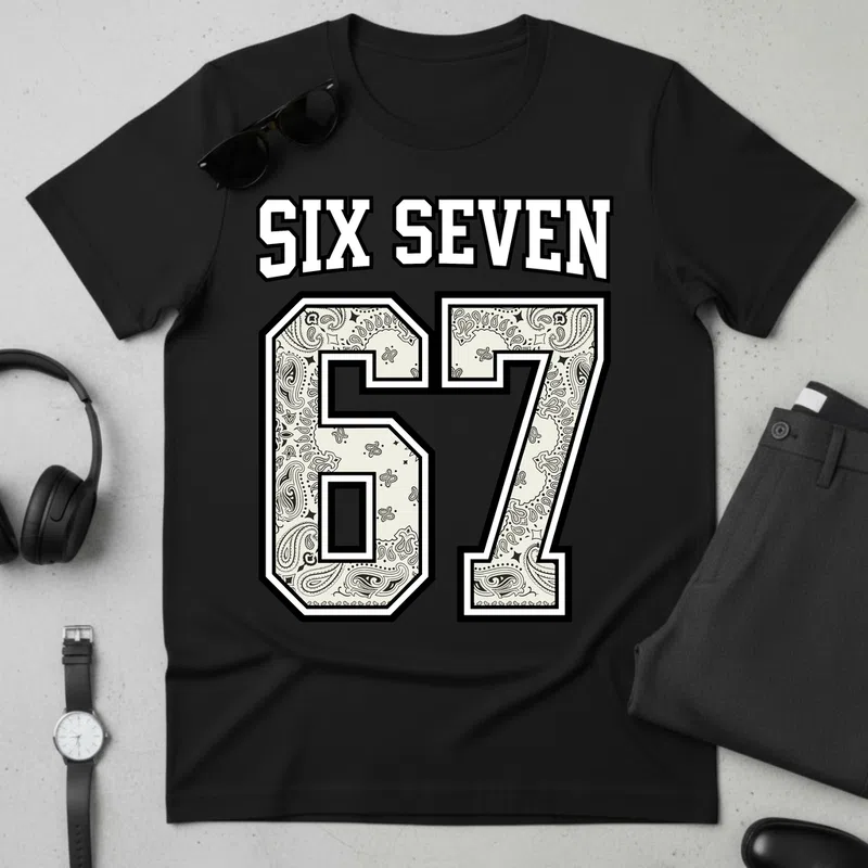 Six Seven 67 paisley varsity - Férfi póló - Fekete - Gamer - általános gamer